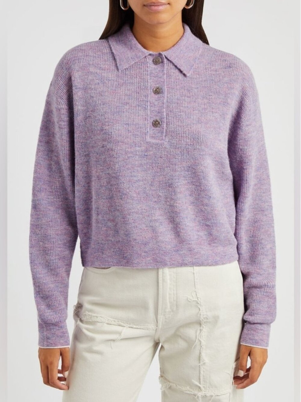 Acne Studios Alpaca Wool Knitted Polo Sweater Size XS Lilac Purple